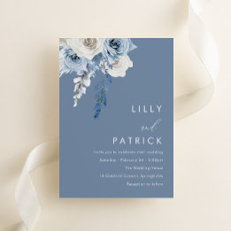 Moderne Hochzeit in Blau und Weiß Einladung