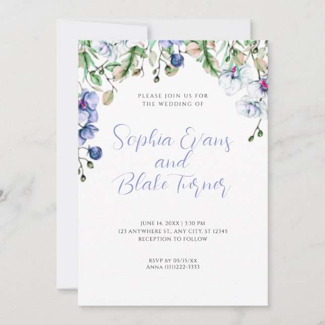 Moderne Hochzeit in Blau, Weiß und Grün Einladung (Vorderseite)