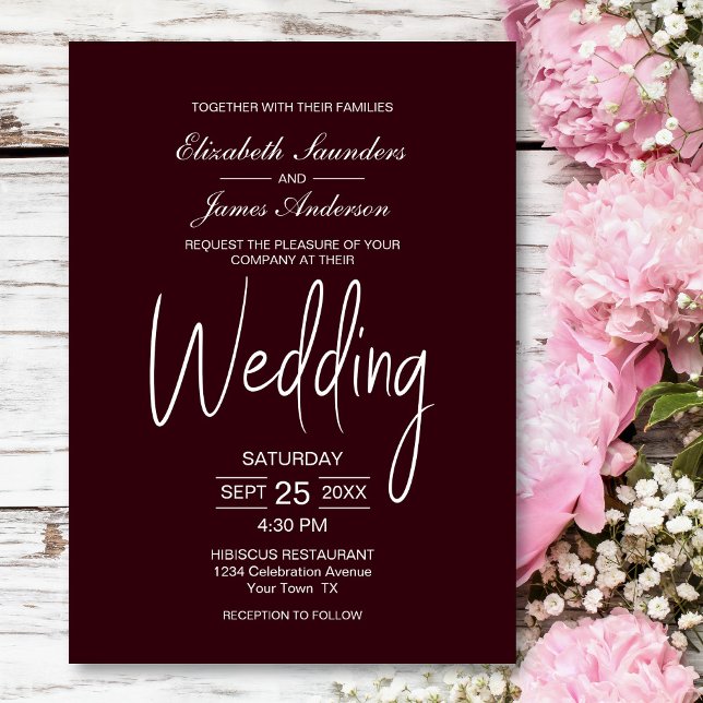 Moderne Hochzeit in Burgund Einladung (Von Creator hochgeladen)