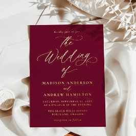 Moderne Hochzeit in Burgund und Gold Folieneinladung