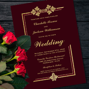 Moderne Hochzeit in Burgund und Gold - Glitzer Einladung