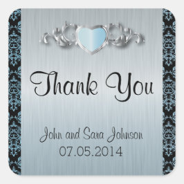 Moderne Hochzeit in einem Aqua Blue Damask Quadratischer Aufkleber