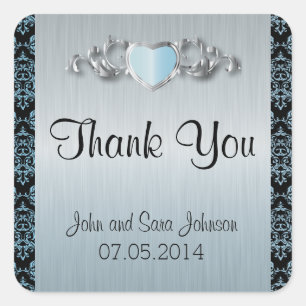Moderne Hochzeit in einem Aqua Blue Damask Quadratischer Aufkleber