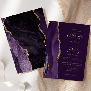 Moderne Hochzeit in Gold Deep Lila Agate Folieneinladung