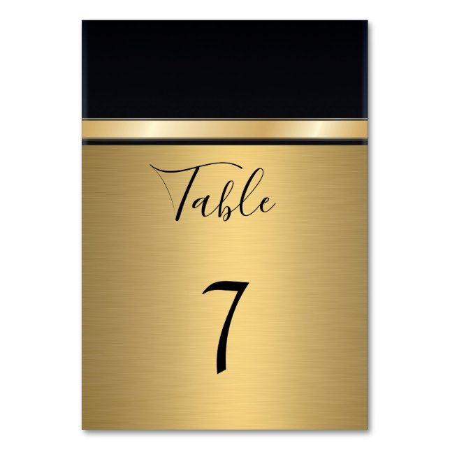 Moderne Hochzeit in Gold/Schwarz Tischnummer (Vorderseite)