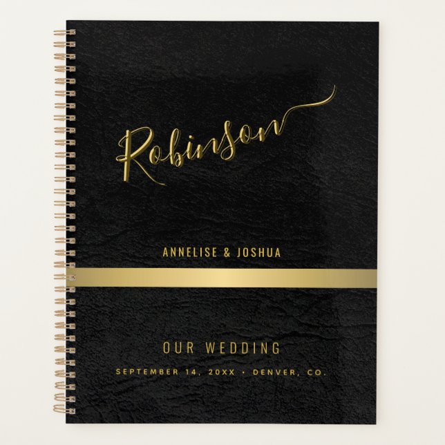 Moderne Hochzeit in Gold und Schwarz Planer (Vorderseite)