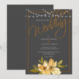 Moderne Hochzeit in Grau, Gelb und Kupfer Einladung