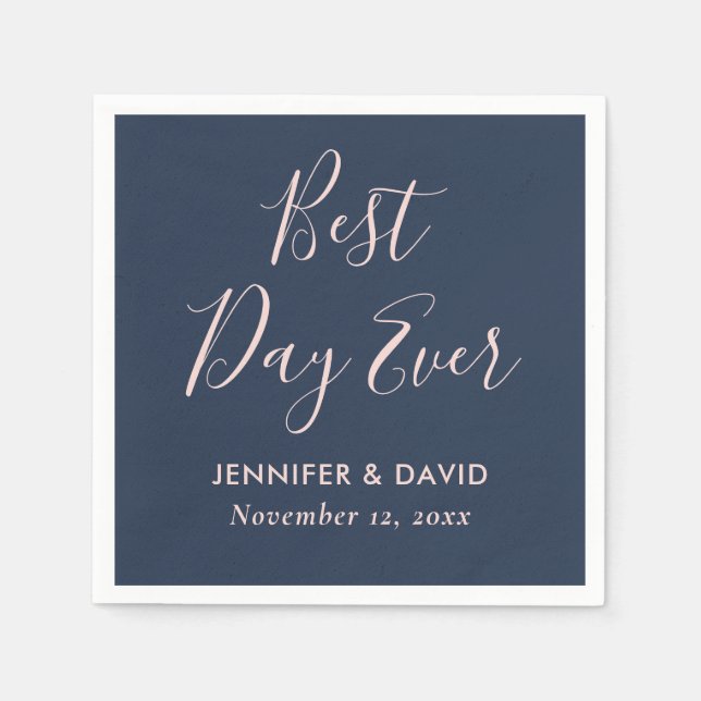 Moderne Hochzeit in Navy Blue und Blush Serviette (Vorderseite)
