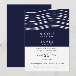 Moderne Hochzeit in Navy Blue & White Wave Einladung