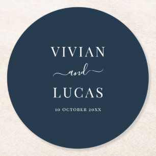 Moderne Hochzeit in Navy Runder Pappuntersetzer