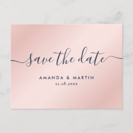Moderne Hochzeit in Navy und Blush retten das Datu Ankündigungspostkarte