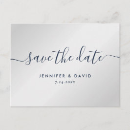 Moderne Hochzeit in Navy und Silver Save the Date Ankündigungspostkarte