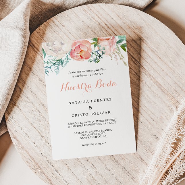 Moderne Hochzeit in Pink Blush Tropical Floral Spa Einladung (Von Creator hochgeladen)