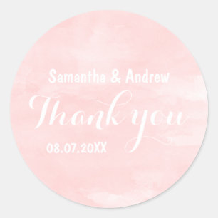 Moderne Hochzeit in Rosa Aquarell Danke Runder Aufkleber