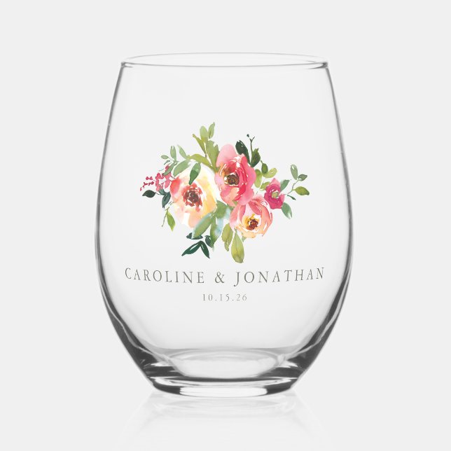 Moderne Hochzeit in Rosa mit rotem Rosa Weinglas Ohne Stiel (Vorderseite)