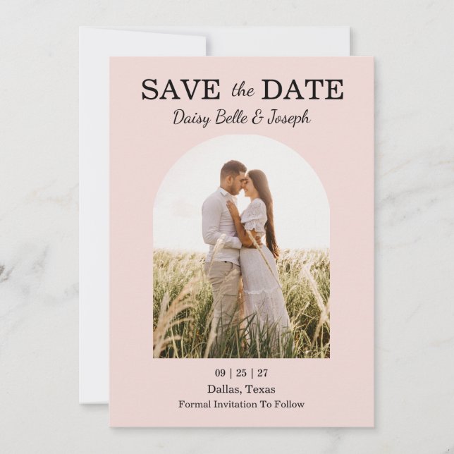 Moderne Hochzeit in Rosa Save The Date (Vorderseite)