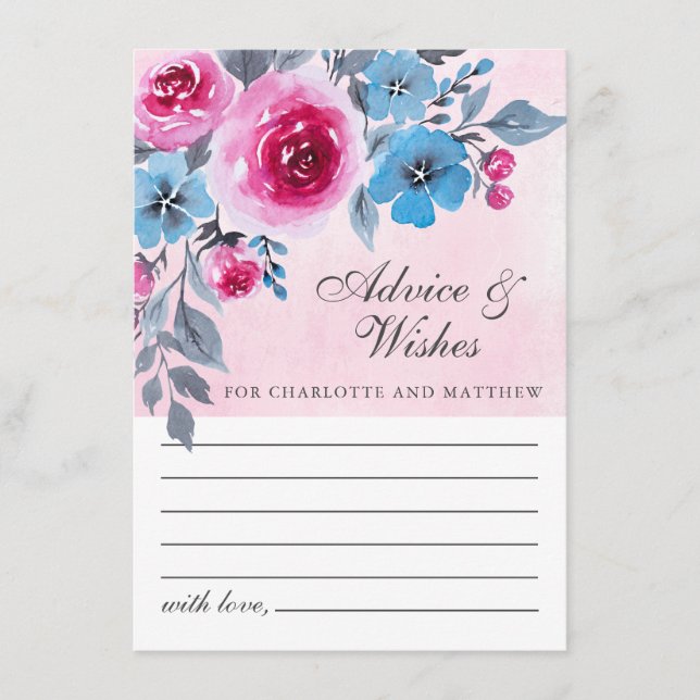 Moderne Hochzeit in Rosa und Blau Hinweiskarte (Vorderseite)
