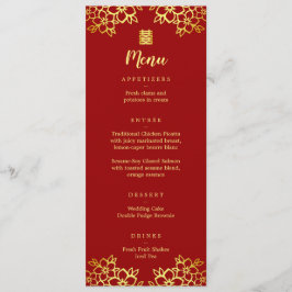 Moderne Hochzeit in Rot-Blumen Menükarte