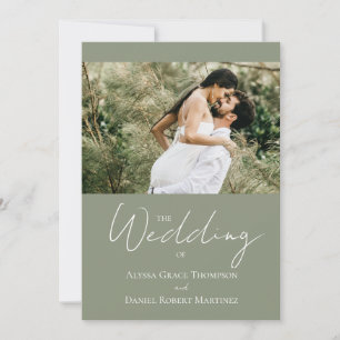 Moderne Hochzeit in sattelgrünem Chic-Foto Einladung