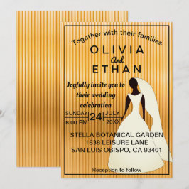 Moderne Hochzeit in Schwarz und Gold Einladung