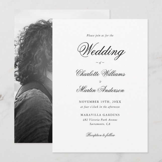 Moderne Hochzeit in Schwarz und Weiß Einladung (Vorne/Hinten)
