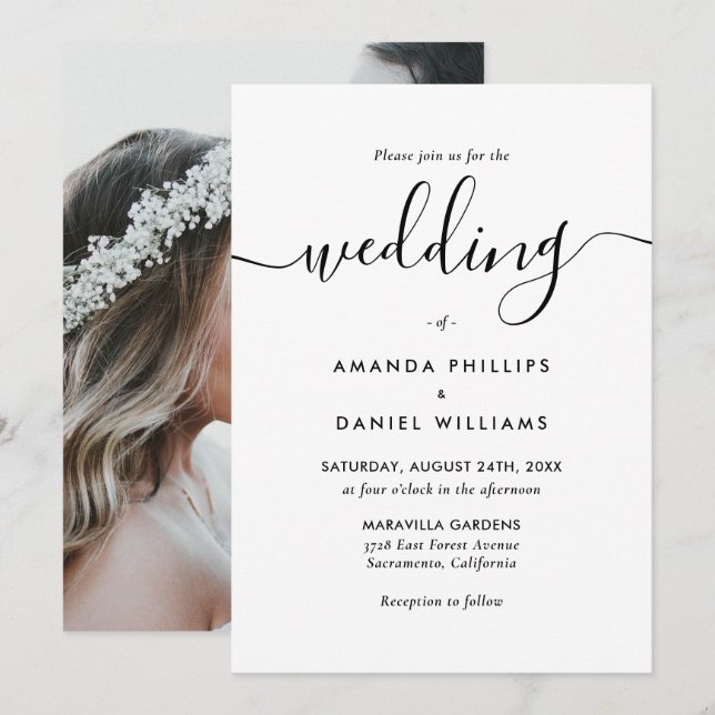 Moderne Hochzeit in Schwarz und Weiß Einladung (Vorne/Hinten)