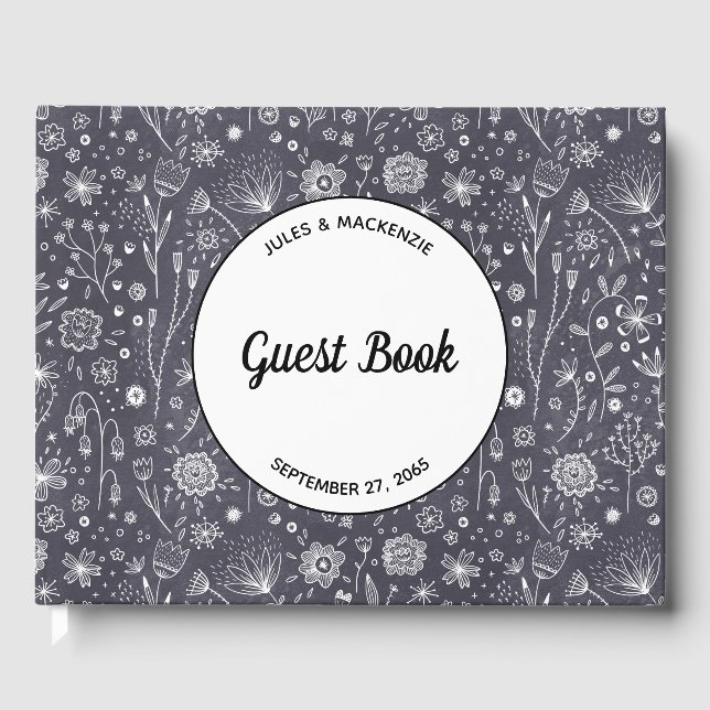 Moderne Hochzeit in Schwarz und Weiß Gästebuch (Vorderseite)
