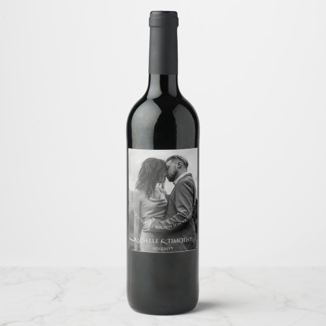 Moderne Hochzeit in Schwarz und Weiß Weinetikett (Vorderseite)