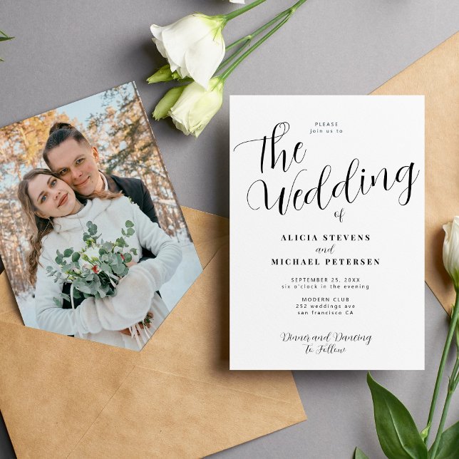 Moderne Hochzeit in Schwarz-Weiß-Foto Einladung (Von Creator hochgeladen)