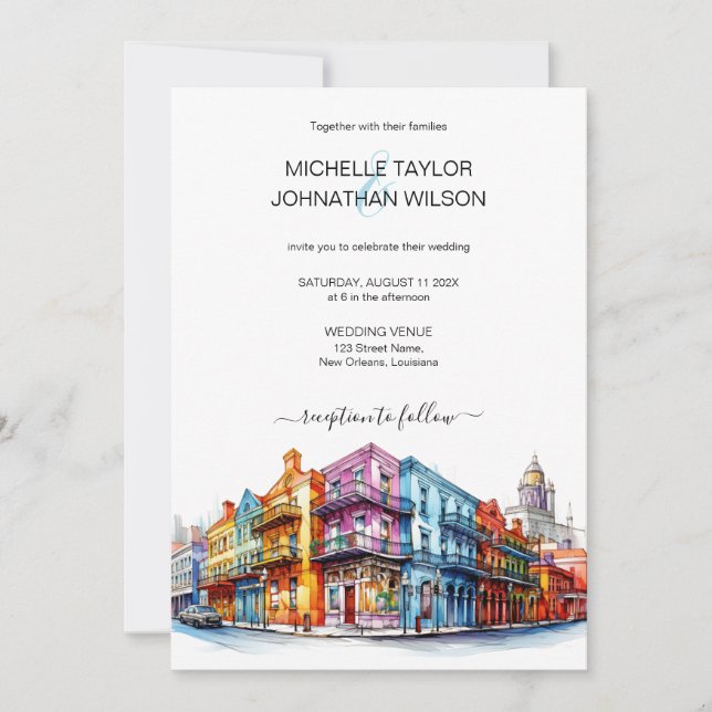 Moderne Hochzeit in Urlaubsort New Orleans Einladung (Vorderseite)