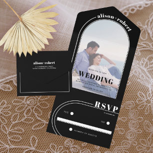 Moderne Hochzeit in Weiß und Foto All In One Einladung