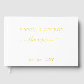 Moderne Hochzeit in Weiß und Gold Gästebuch