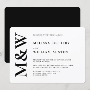 Moderne Hochzeit kühl schwarz und weiß Einladung