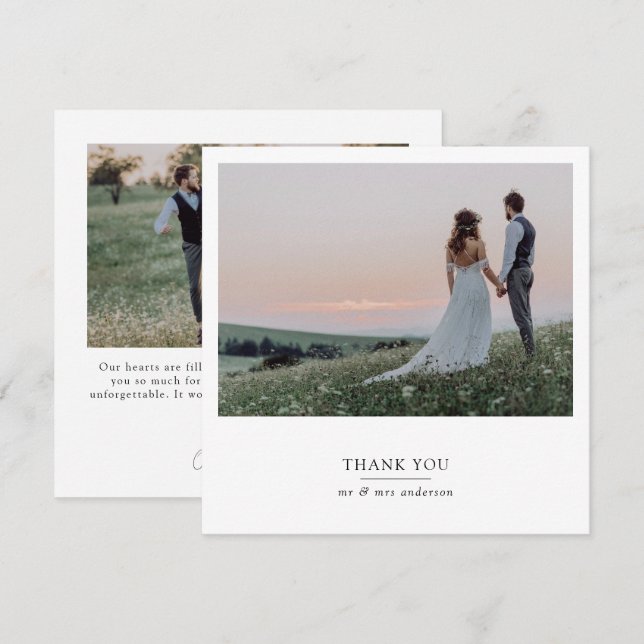 Moderne Hochzeit mit 2 Fotos Dankeskarte (Vorne/Hinten)