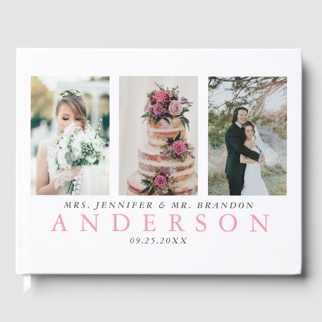 Moderne Hochzeit mit 3 Fotos Gästebuch (Vorderseite)