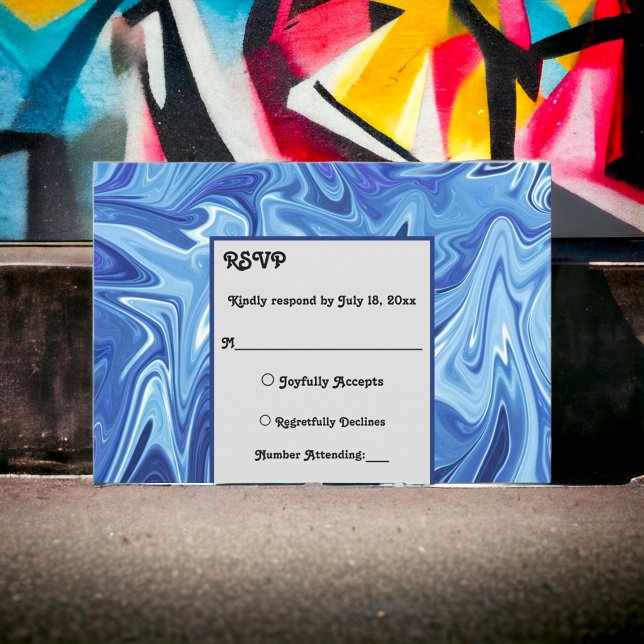 Moderne Hochzeit mit Abstraktem Ölgemälde in Navy RSVP Karte (Von Creator hochgeladen)