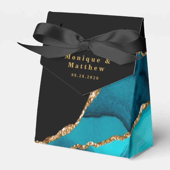 Moderne Hochzeit mit Aquamarinen und goldenen Agat Geschenkschachtel (Vorderseite)