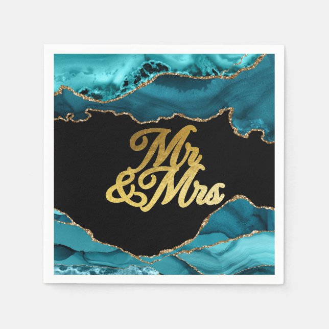 Moderne Hochzeit mit Aquamarinen und goldenen Agat Serviette (Vorderseite)