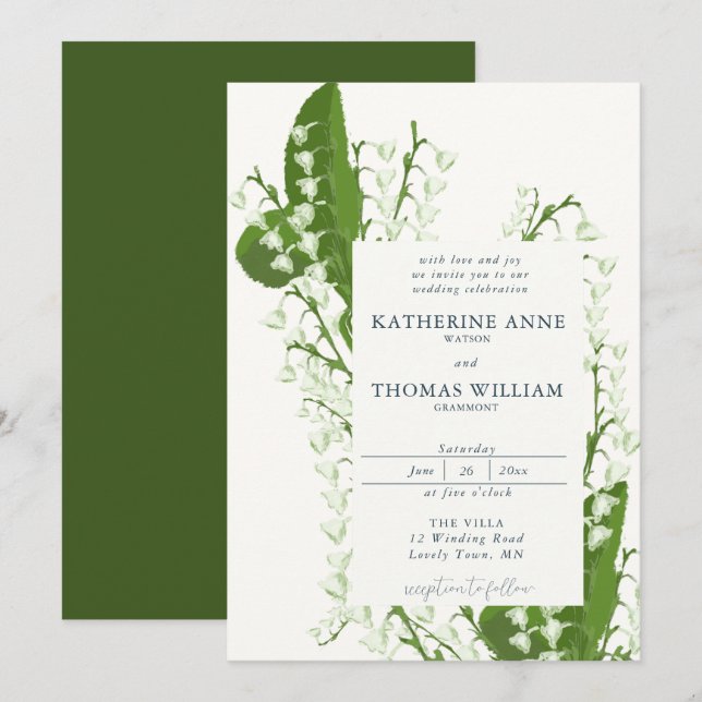 Moderne Hochzeit mit Aquarellbildern Einladung (Vorne/Hinten)