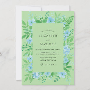 Moderne Hochzeit mit Azurblauen Wildblumen und Min Einladung