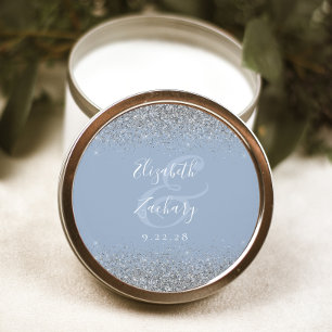 Moderne Hochzeit mit blauem Silber-Glitzer Runder Aufkleber