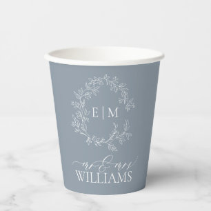 Moderne Hochzeit mit blauem Wappen Pappbecher