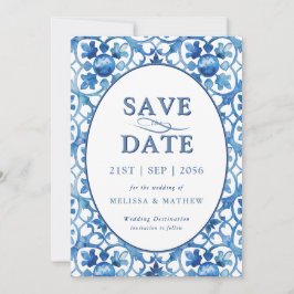 Moderne Hochzeit mit blauem weißem Mittelmeer Save The Date