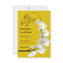 Moderne Hochzeit mit Blumengelb und weißen Orchide