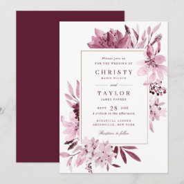 Moderne Hochzeit mit Burgunder Wasserfarbe Einladung