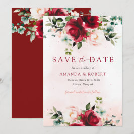 Moderne Hochzeit mit Burgunder Wasserfarbe Save The Date