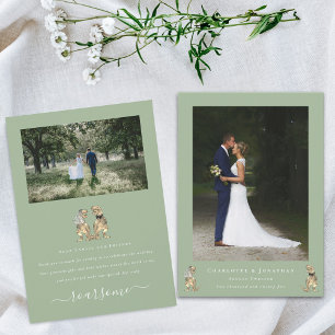 Moderne Hochzeit mit Dinosaurier-Thema in Salbeigr Dankeskarte