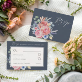 Moderne Hochzeit mit dunkelblauer Rose RSVP Karte