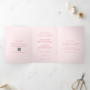 Moderne Hochzeit mit elegantem rosa QR-Code Dreifach Gefaltete Einladung