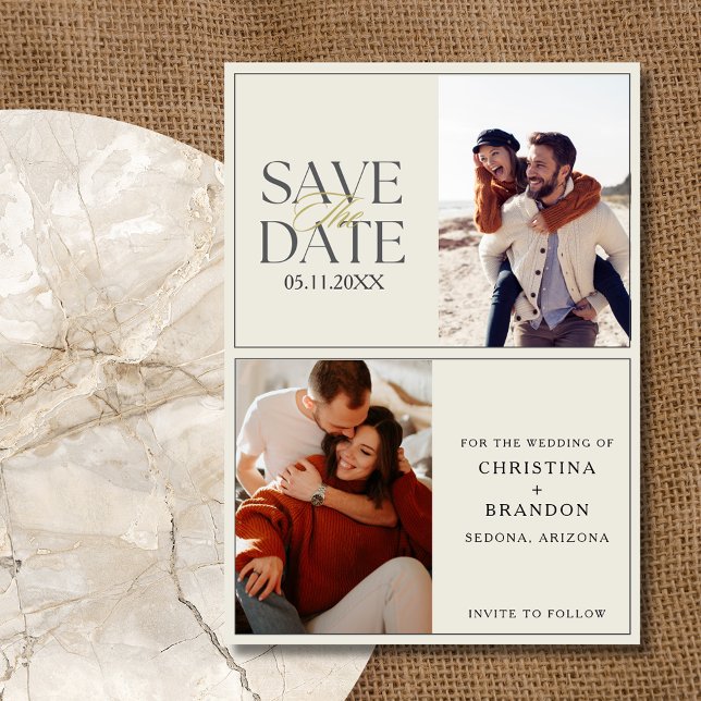 Moderne Hochzeit mit eleganten zwei Fotos Save The Date (Elegant Two Photo Modern Wedding Save The Date)